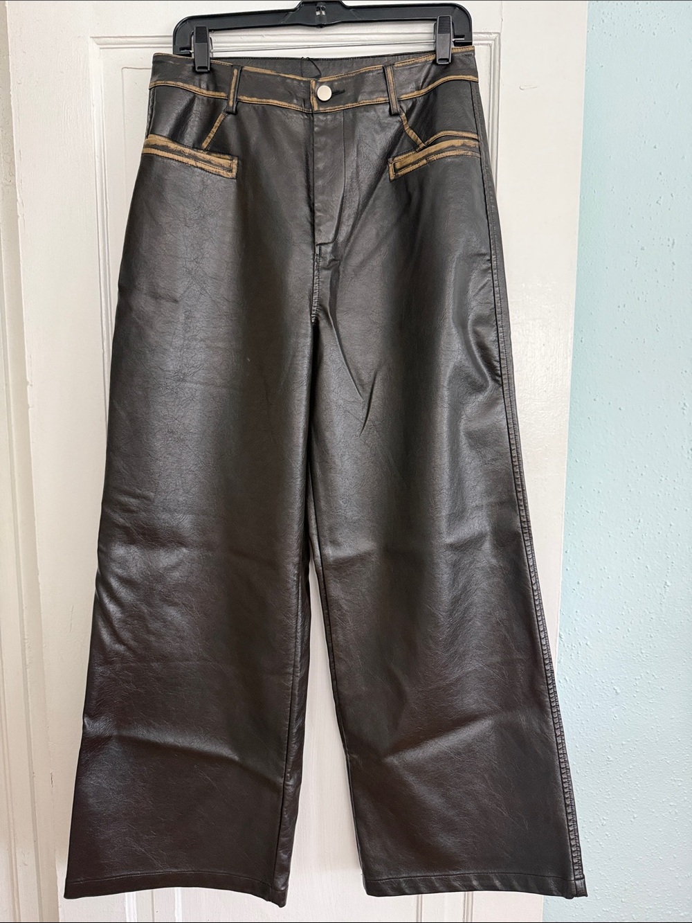 Brown Faux Leather Wide Leg Pants